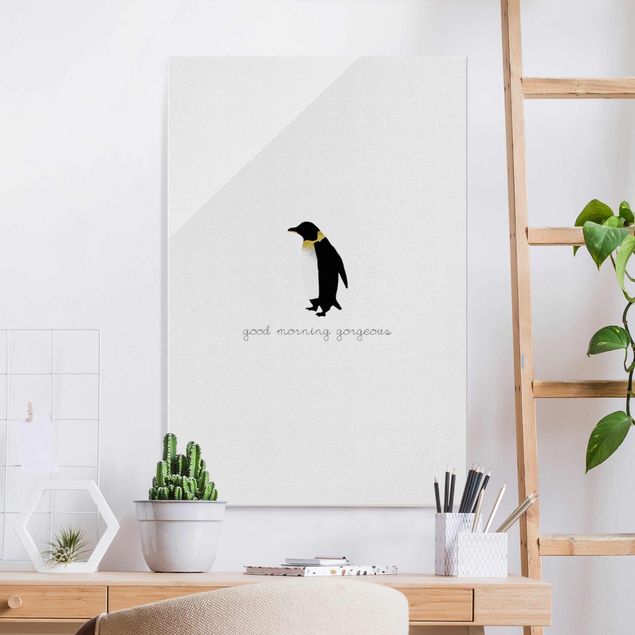 Obrazy na szkle portret Cytat pingwina Good Morning Gorgeous