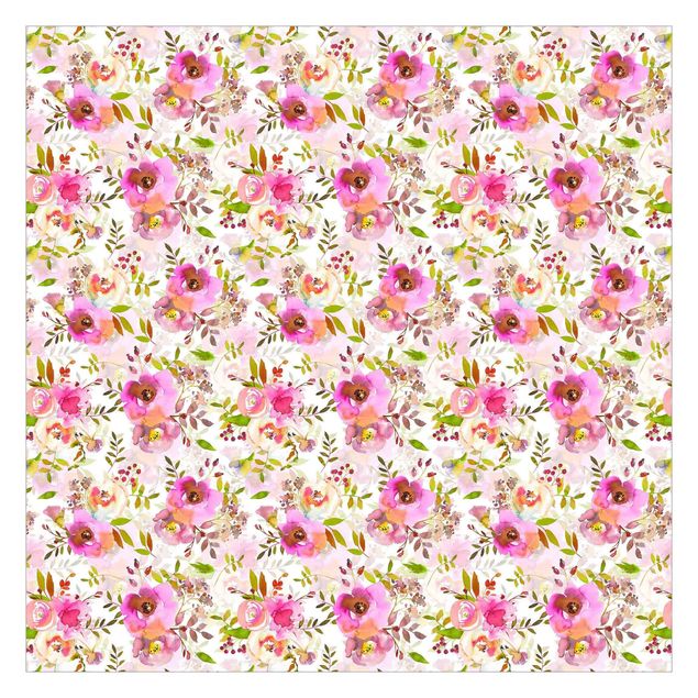 Tapeta - Różowe kwiaty akwarelowe