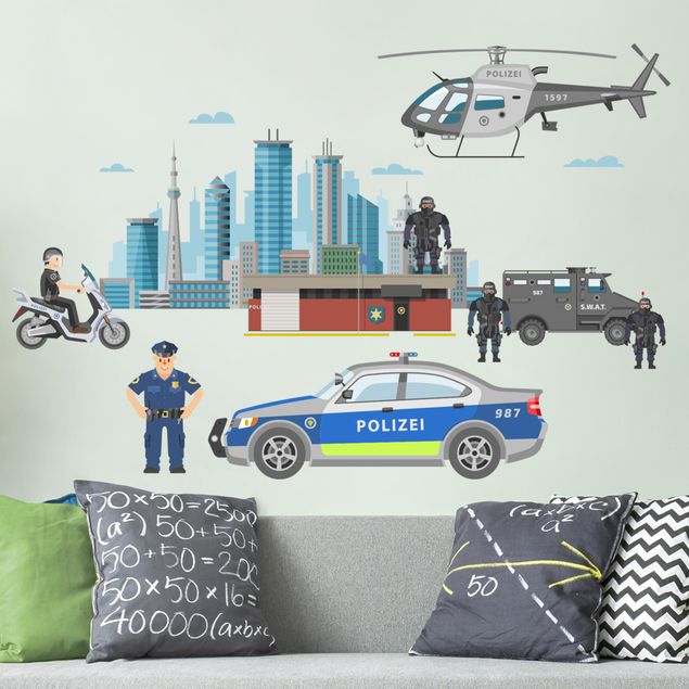 Naklejki na ścianę samochódy Zestaw policji i samochodów policyjnych