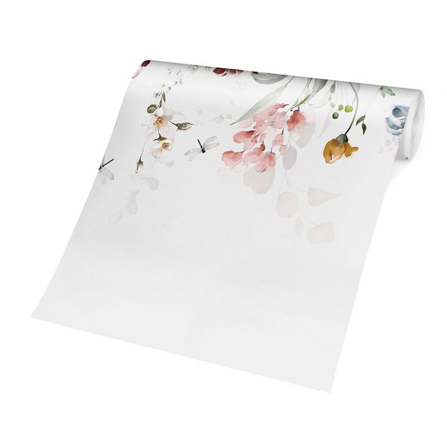 Fototapety Tendril Flowers with Butterflies Watercolour
