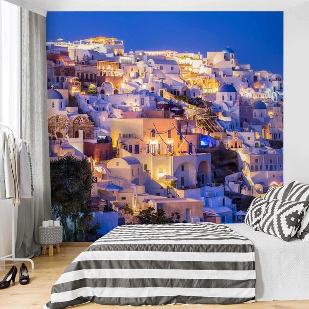 Niebieska tapeta Santorini nocą