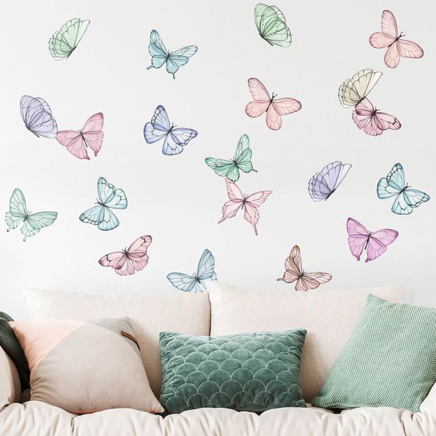 Motyle naklejki na ścianę Zestaw pasteli akwarelowych z motylami