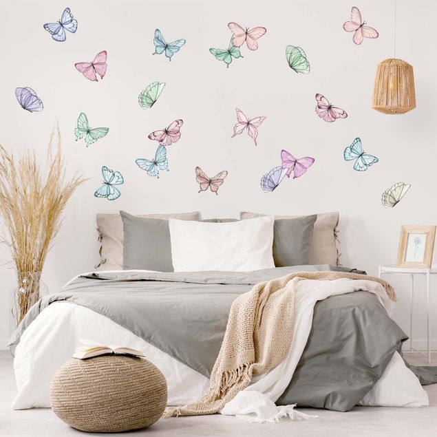 Naklejka na ścianę - Zestaw pasteli akwarelowych z motylami
