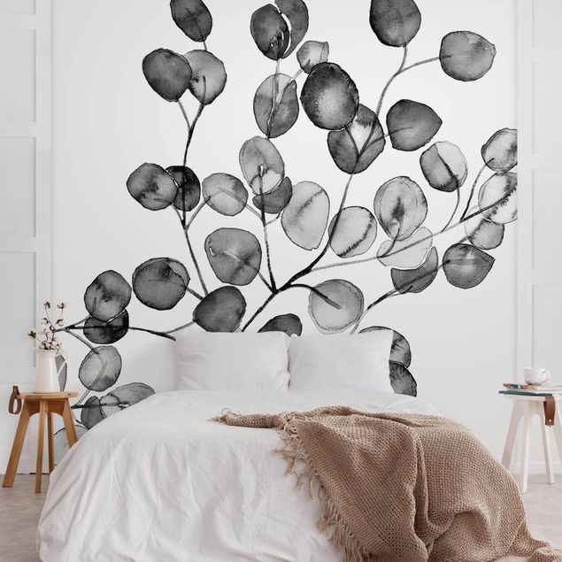 Tapety na ściany czarno-biały Akwarela gałązka eukaliptusa