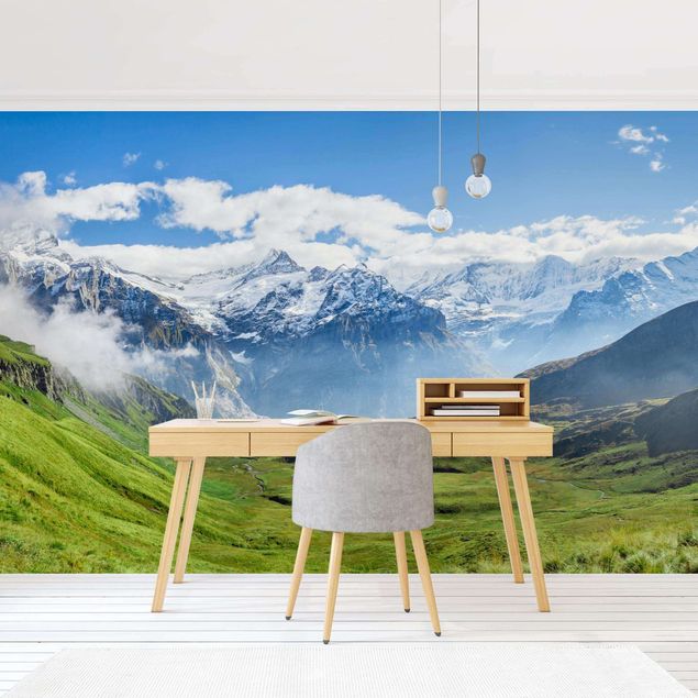 Tapeta zielona Szwajcarska panorama alpejska