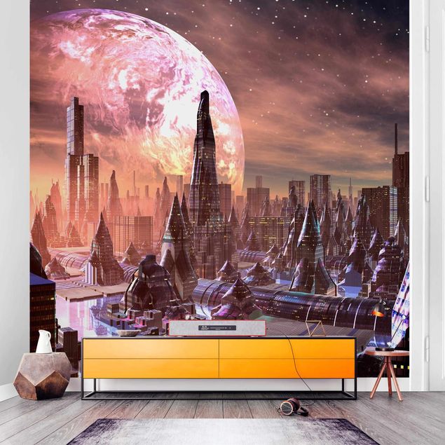 Fototapety 3d Sci-Fi City With Planets