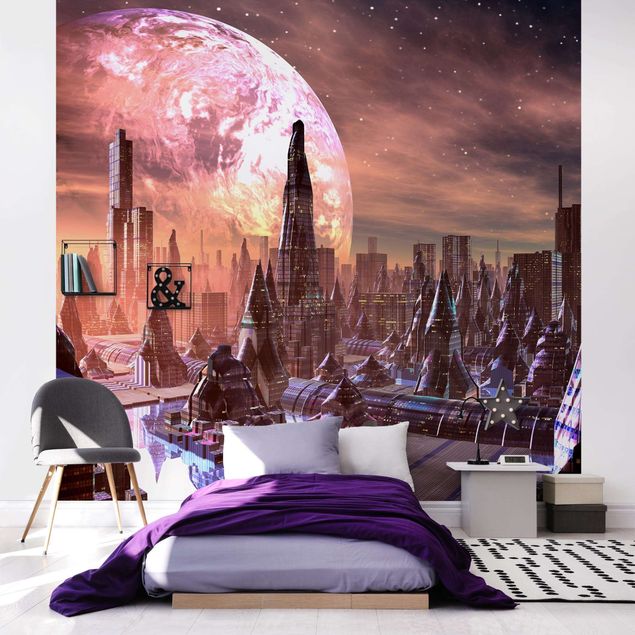 Fototapety Sci-Fi City With Planets