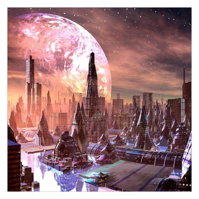 Fototapeta - Sci-Fi City With Planets