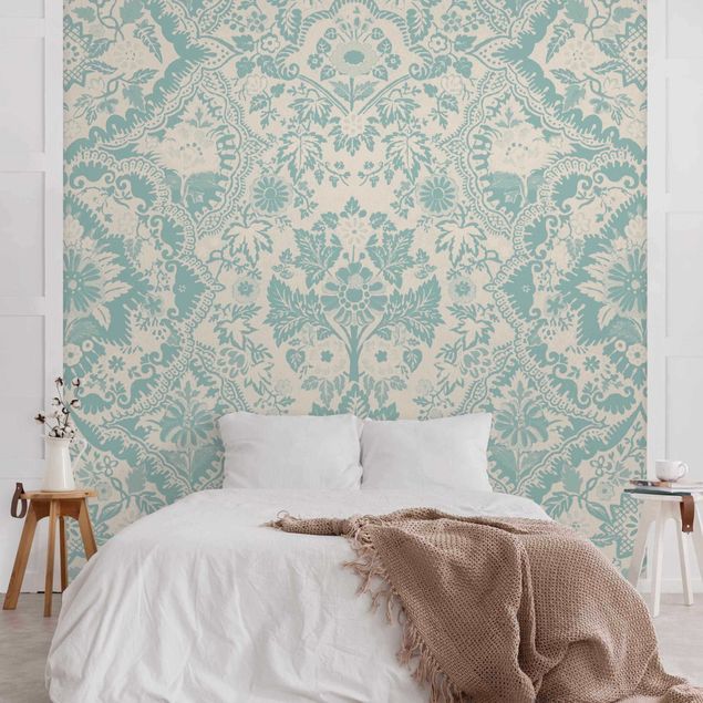 Fototapeta vintage Tapeta w stylu shabby baroque w kolorze lazurowym