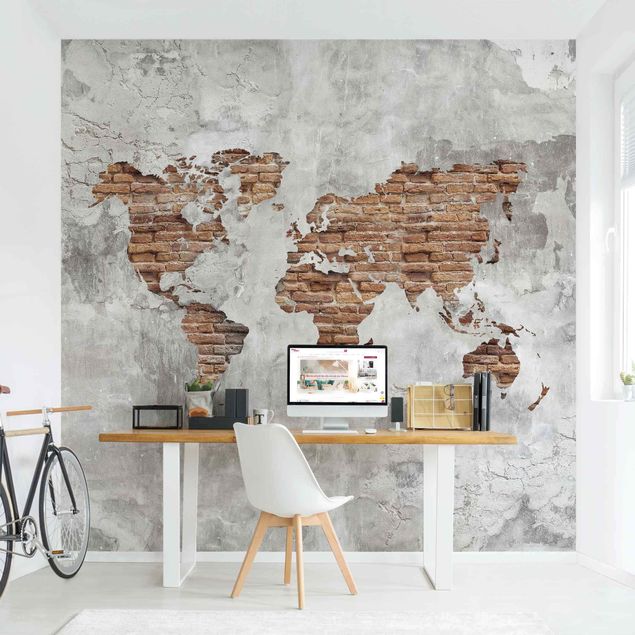 Fototapety cegła Mapa świata Shabby Concrete Brick