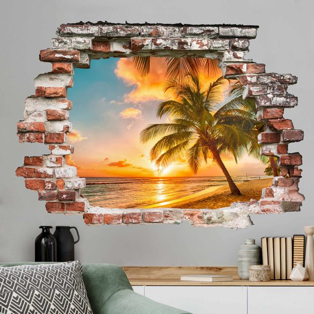 Naklejka na ścianę 3d 3D Wschód słońca na plaży