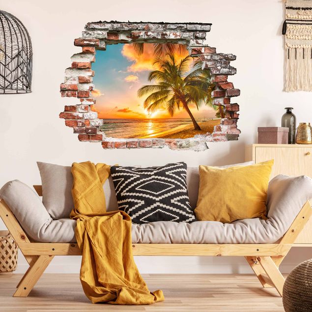 Naklejka na ścianę - 3D Wschód słońca na plaży