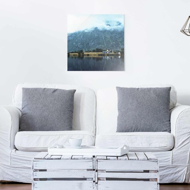 Obrazy na szkle góra Mirroring na Lofotach
