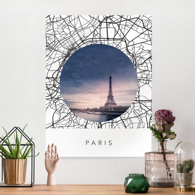 Obrazy na szkle architektura i horyzont Kolaż z mapą miasta Paryż