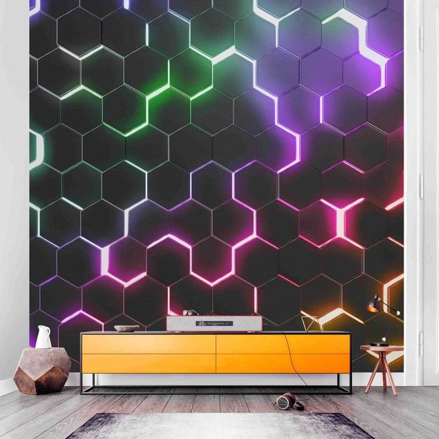 Dekoracja do kuchni Hexagonal Pattern With Neon Light
