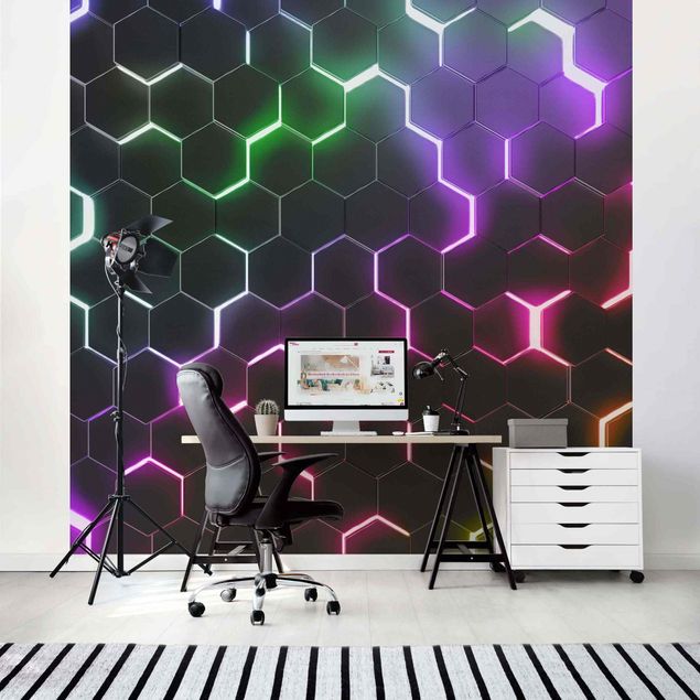 Tapety 3d Hexagonal Pattern With Neon Light