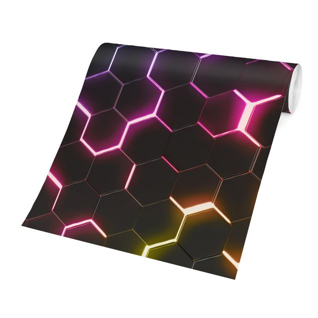 Tapety na ściany Hexagonal Pattern With Neon Light
