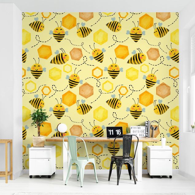 Tapety zwierzęta Ilustracja przedstawiająca słodki miód z pszczołami
