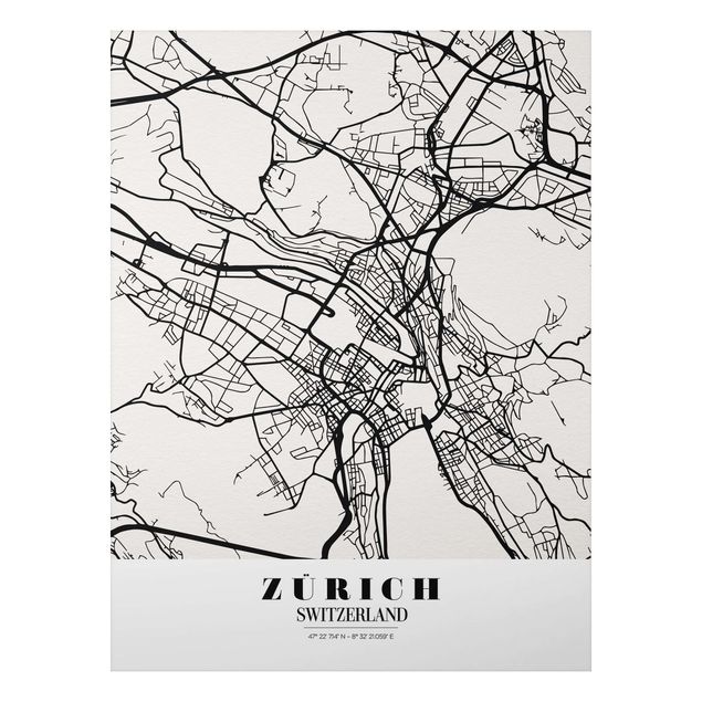 Obrazy do salonu nowoczesne Mapa miasta Zurych - Klasyczna