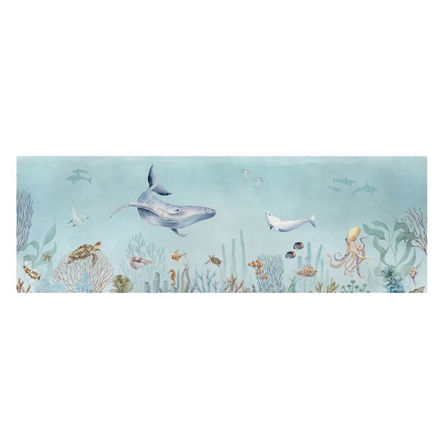 Obrazy zwierzęta Tańczące wieloryby na rafie koralowej