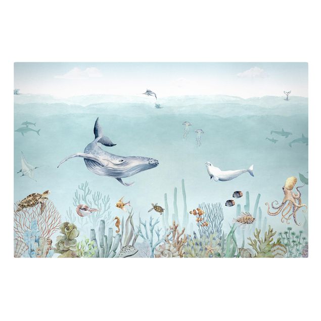 Obrazy zwierzęta Tańczące wieloryby na rafie koralowej