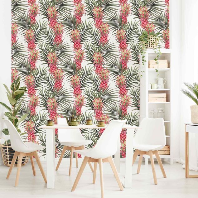 Tapety kwiaty Tropikalny ananas z liśćmi palmy