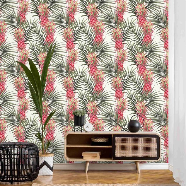 Tapety Tropikalny ananas z liśćmi palmy