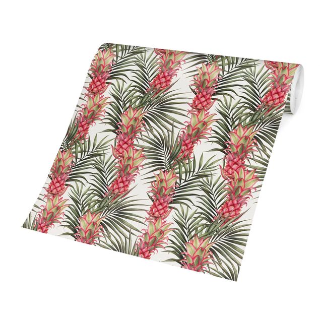 Fototapety Tropikalny ananas z liśćmi palmy