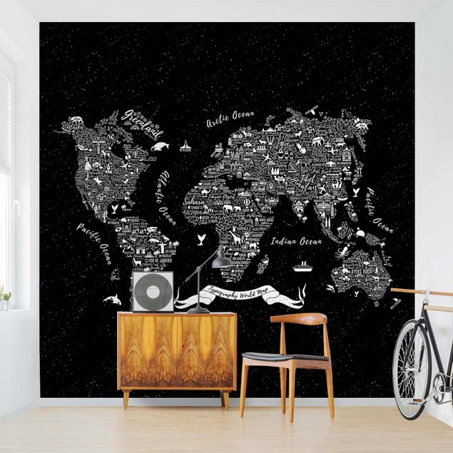 Pokój niemowlęcy Typografia mapa świata czarna