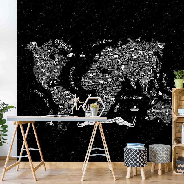 Czarne tapety Typografia mapa świata czarna
