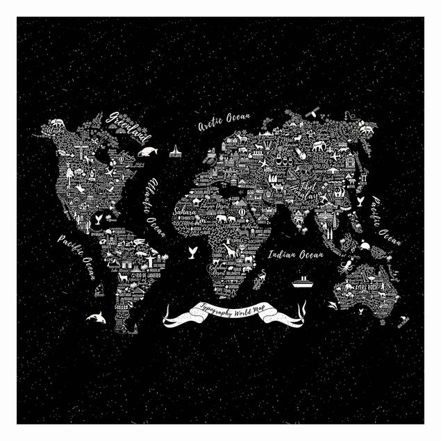 Fototapeta Typografia mapa świata czarna