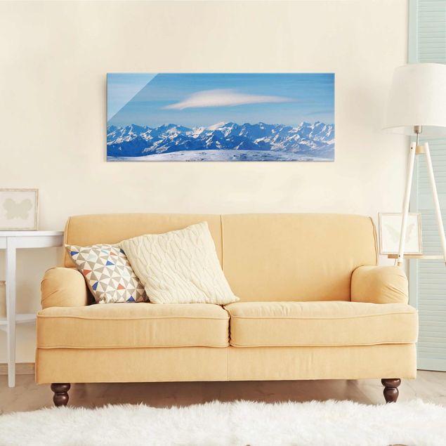 Obrazy na szkle panorama Śnieżny świat gór