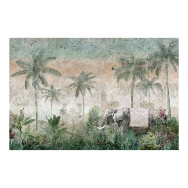 Fototapeta - Vintage Jungle Scene with Elephant