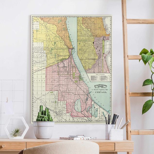 Dekoracja do kuchni Mapa Chicago w stylu vintage