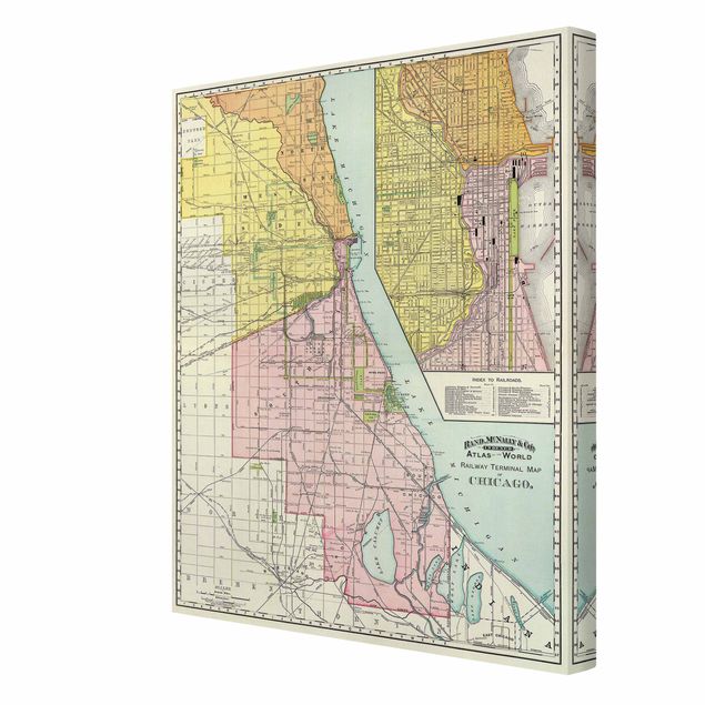 Obrazy kolorowe Mapa Chicago w stylu vintage