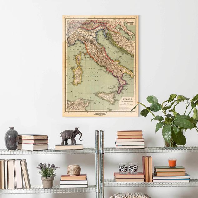 Obrazy na szkle portret Mapa Włoch w stylu vintage