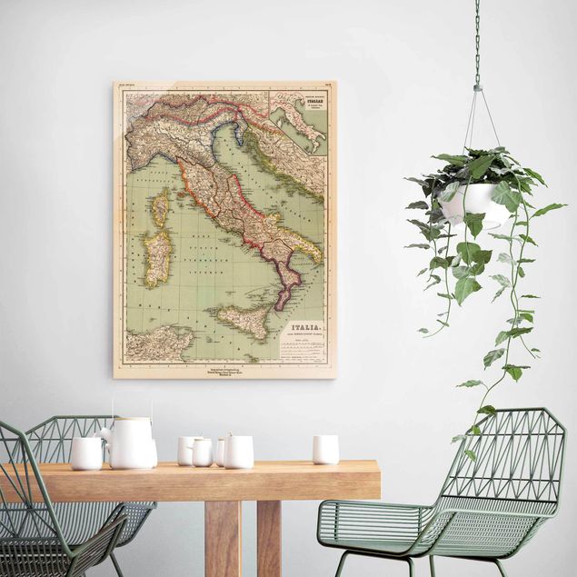 Obrazy na szkle mapy Mapa Włoch w stylu vintage