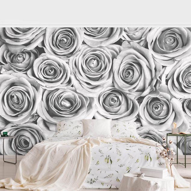 Tapeta w kwiaty Vintage Roses Czarno-biały