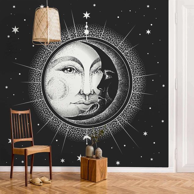 Tapeta ścienna Ilustracja słońca i księżyca w stylu vintage