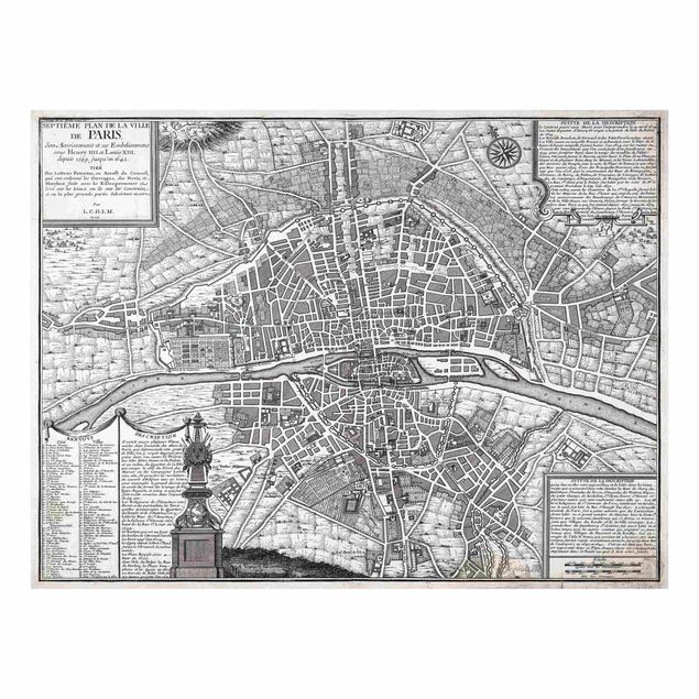 Obrazy na szkle mapy Mapa miasta w stylu vintage Paryża ok. 1600 r.