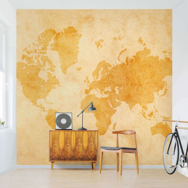 Tapeta pomarańczowa Mapa świata w stylu vintage