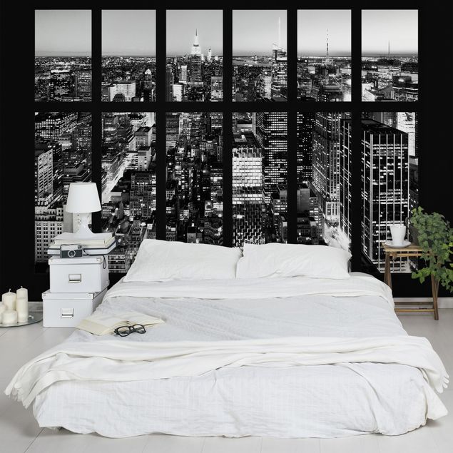 Nowy Jork tapeta Widok z okna na panoramę Manhattanu, czarno-biały