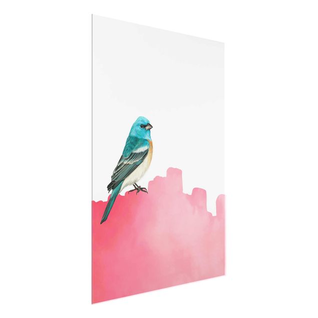 Obrazy do salonu nowoczesne Ptak na różowo