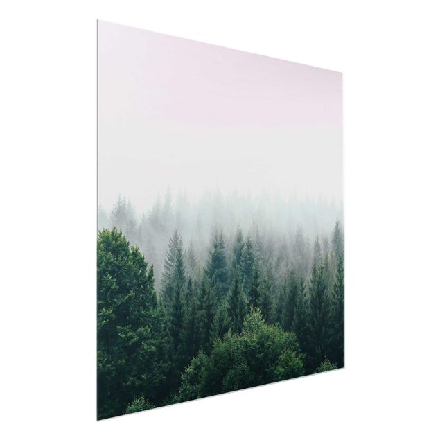 Obrazy do salonu nowoczesne Las o zmierzchu we mgle
