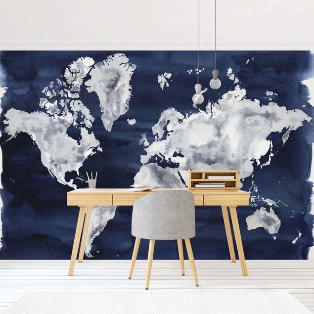 Niebieska tapeta Woda Mapa świata ciemna