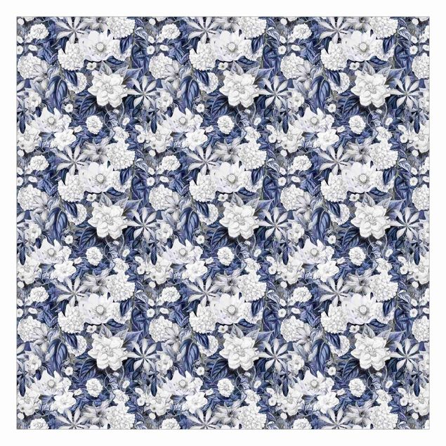 Tapeta - Białe kwiaty na tle błękitu