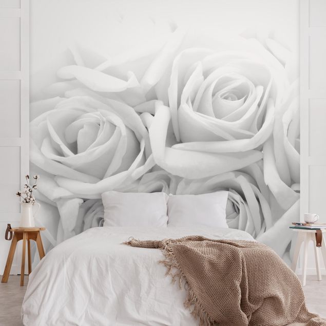 Tapety na ściany Białe róże w czerni i bieli