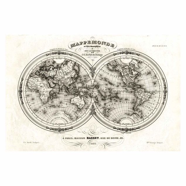 Fototapeta - Mapa świata - francuska mapa półkul z 1848 r.