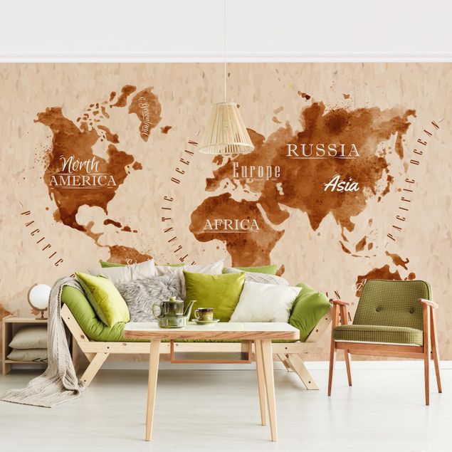 Dekoracja do kuchni Mapa świata akwarela beżowo-brązowa