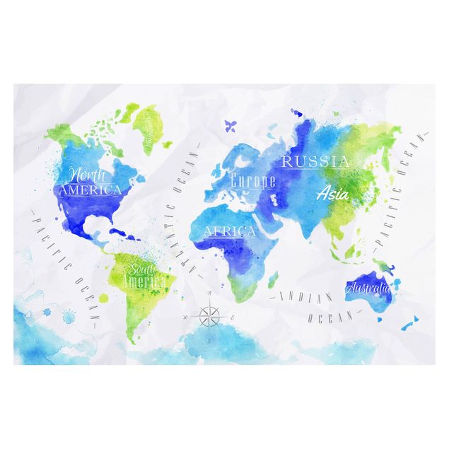 Fototapeta Mapa świata akwarela niebiesko-zielona